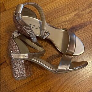 Rose cold three inch block heels